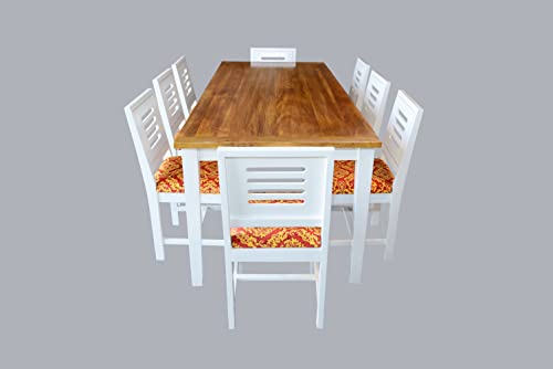 Image of Designer White and Natural Finish Solid Sheesham Wood 8 Seater Dining Table Set for Living Room and Home (Mango Wood, 8 Seater, White and Natural Finish) (Design-2)