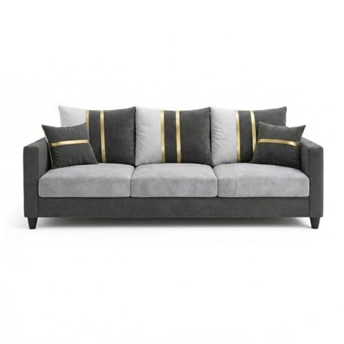 Image of Jester Plush Comfort Sofa Set | 3 Seater + 1 Seater + 1 Seater | Luxury Velvet Suede Fabric | Modern Living Room Sofa | Dark Gray - Light Gray