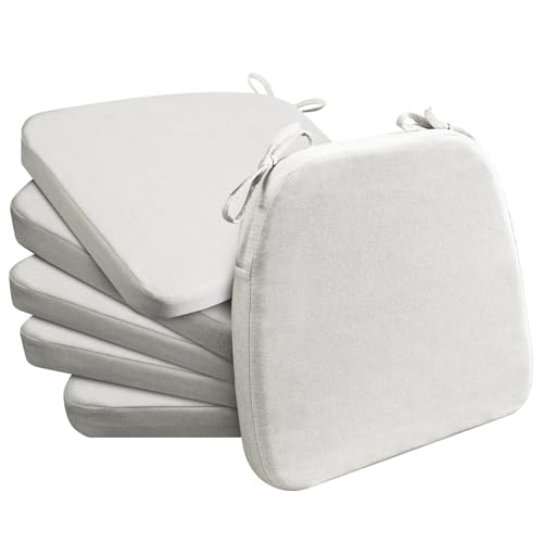 Image of AAAAAcessories D-Shaped Chair Cushions, 2 inch Thick Dining Chair Pads with Ties and Removable, Machine-Washable Cover, 17 inch x 16 inch, Set of 6, Natural Linen