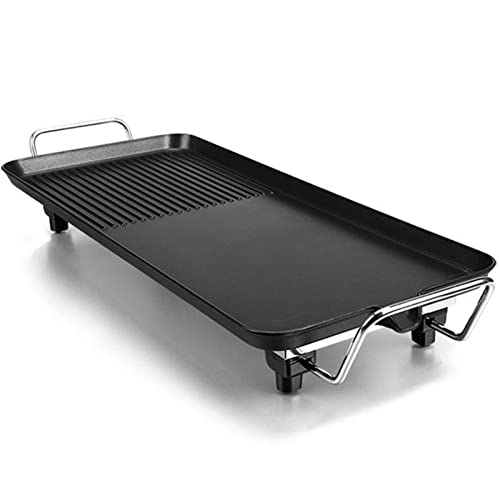 LYRONG Elektrische Plancha mit Antihaftbeschichtung, Rauchfreier Grill Elektrischer, 1400W Temperaturregelung, geeignet für Innen- und Aussenbereich,Black_40cm Cover