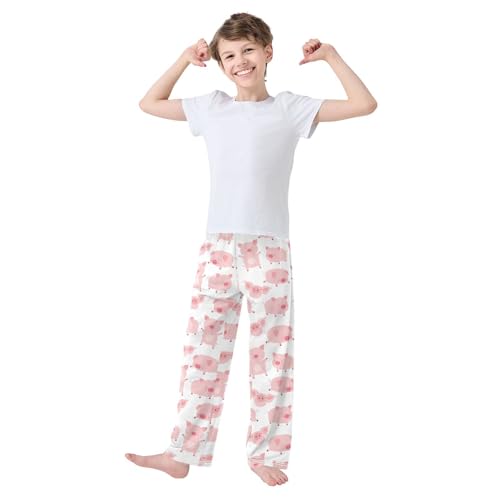 Cartoon Pig Boys Long Pants Soft Trousers Elastic Waist Kids Lounge Bottoms with Pockets S-XL2