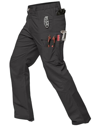 MANSDOUR Men's Stretch Work Pants Waterproof Ripstop Flex Cargo Pants Lightweight Construction Workwear Utility Pants Regular Fit EDC Outdoor Hiking Military Tactical Pants Black