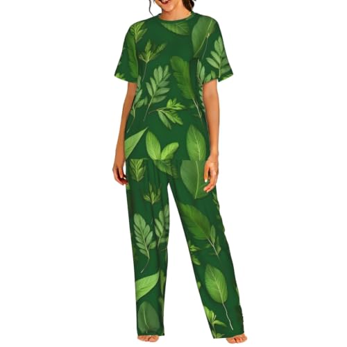 Pyjama court femme imprimé feuilles fini les nuits chaudes et inconfortables