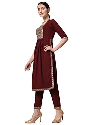 Image of NAINVISH Women's Geometric Straight Rayon Blend V-Neck Co-ord Set (SD861)