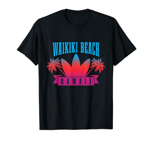 Waikiki Beach Hawaii Surf Vintage Sunset Surfer Retro Camiseta