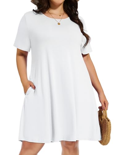 elescat Plus Size Summer Dresses for Women Casual Short Sleeve Pockets Loose Oversized T Shirt Sundress