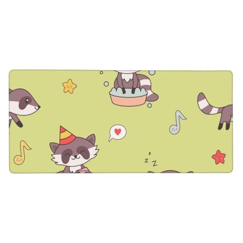 Tapis de souris grand format antidérapant avec motif raton laveur mignon