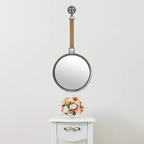 Stonebriar Round Rustic Metal Mirror With Brown Leather Hanging Strap For Wall, Industrial Home Décor ; Unique Home Decor For Living Room, Entryway, Hallway, And Bedroom #TOP5