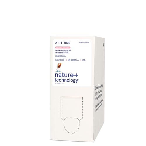 ATTITUDE Dish Soap Refill, EWG Verified, Plant-Based & Vegan Dishwashing Liquid, Naturally Derived, Unscented, 67.6 Fl Oz