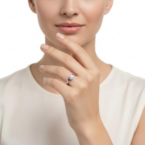 Image of Choose Your Gemstone Classic Three Stone Ring 925 Sterling Silver Round Shape 3 Stone Engagement Rings Everyday Jewelry Wedding Jewelry Handmade Gifts for Wife US Size 4 to 12