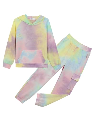 Arshiner 2 Pieces Tracksuits Outfits Girls Tie Dye Sweatsuits Long Sleeve Sport Sweatshirts and Sweatpants with Pockets