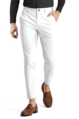 GINGTTO Mens Skinny Dress Pants Stretch White Plain Slacks for Men Slim Fit(White Plain,32)