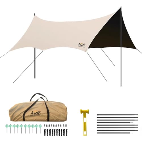 Little Qi Garden ヘキサタープ タープ 4.5×4.5m UPF50+防水 210Dオックスフォード生地 5-12人用 (カーキ-)