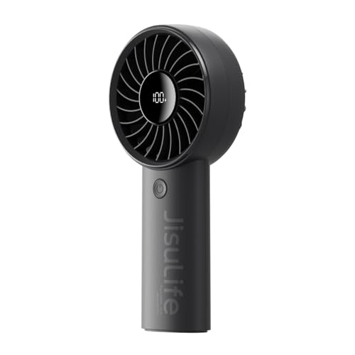 Image of JISULIFE Handheld Fan Life4 with Powerful Motor,LED Display,5000mAh Battery,5 Wind Speeds,Lanyard; USB Rechargeable Hand held Fan; Summer Essentials Portable Fan for Travel,Beach,Makeup,Concerts-Black