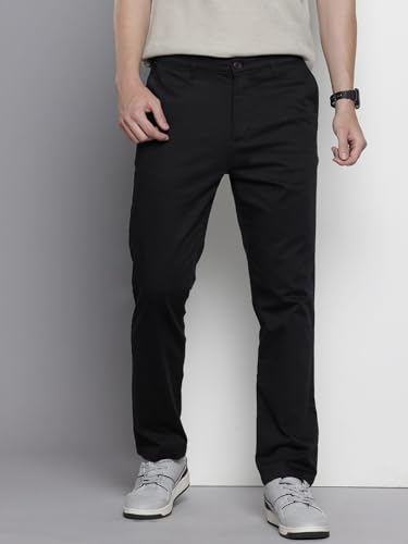 Image of The Indian Garage Co Men Regular Fit Solid Mid-Rise Stretchable Chinos