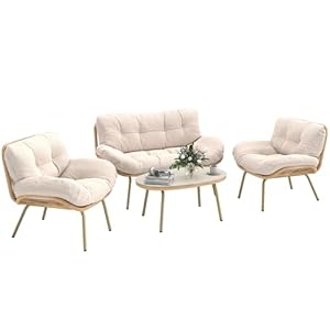Outsunny Gartenmöbel Set 4-teilig Polyrattan Lounge-Set mit Zweisitzer 2 Sessel Tisch Tiefem Sitz Dicke Kissen Kunststoff-Tischplatte, Balkonmöbel für 4 Personen Sitzgruppe für Garten Balkon Beige