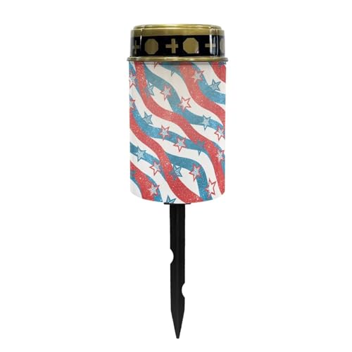 Image of Poceacles 4th of July Decor Stars and Stripes Outdoor Solar Lights Solar Grave Candle Outdoor 250th Independence Day Cemetery LED Candles for Cemetery Lawn Porch Outside Decoration