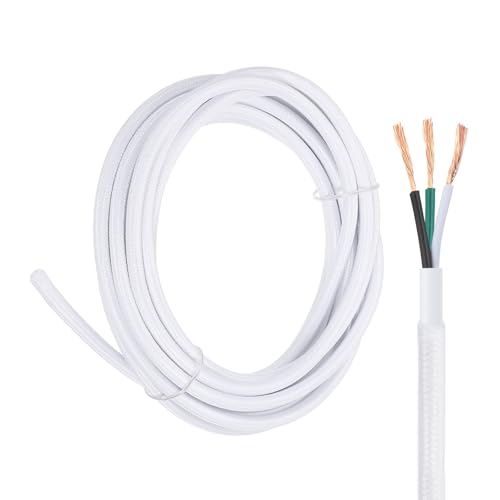 sourcing map Cable de lámpara cubierto de tela de 15 pies, certificado UL, cable industrial vintage de 18 AWG, 3 conductores, cable eléctrico trenzado SVT de 300 V para proyectos de iluminación de