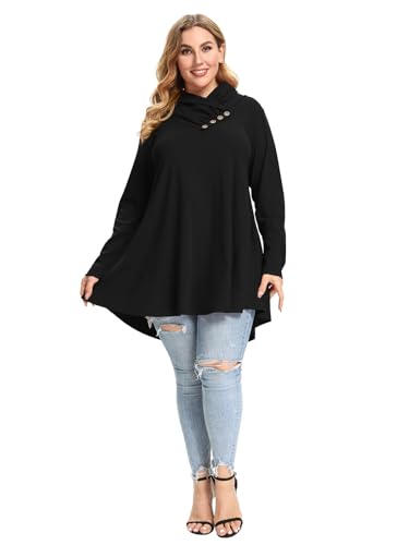 LARACE Cowl Neck Sweatshirts For Women Plus Size Tops With Pockets Long Sleeve Tunic Casual Pullover Button Down Shirt4