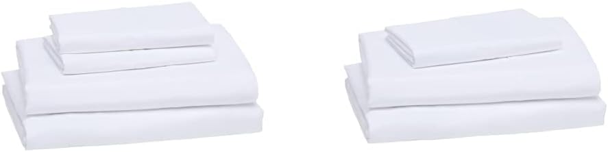 Amazon Basics Lightweight Super Soft Easy Care Microfiber 4 Piece Bed Sheet Set With 35.5 cm Deep Pockets, Queen, Bright White, Solid