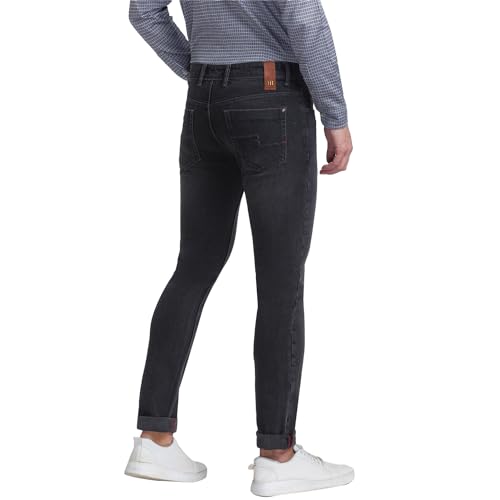Image of Raymond Men's Cotton Blend Solid Pattern Slim Fit Flat Front Jeans