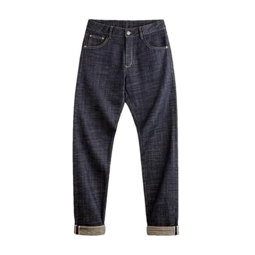 Men's Vintage Heavyweight Selvedge Raw Denim Jeans Cotton Straight Pants Versatile Trousers
