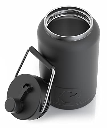 Rtic Jug With Handle, Half Gallon, Black Matte, Large Double Vacuum Insulated Water Bottle, Stainless Steel Thermos For Hot & Cold Drinks, Sweat Proof, Great For Travel, Hiking& Camping #TOP6