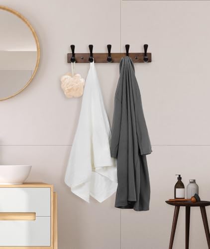 Optish Walnut Wood Coat Rack Wall Mount, Coat Hooks Coat Hanger Wall Mount thumb #4