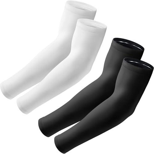 Aprilswan Arm Sleeves, UV Sun Protection Sports Non Slip Compression Cover for Men/Women 2 Pairs Black+White