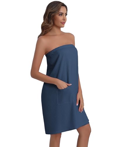 Image of Ekouaer Waffle Robes For Women Bath Wraps Lightweight Knee Length Soft Shower Robe with Pocket S-L