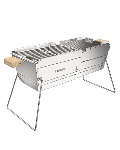 Knister Mobiler Holzkohle-Grill Premium Ausziehbar | Ideal Als Camping Grill & Feuerschale | Für 2-6 Personen | Massiver Edelstahl | Silber
