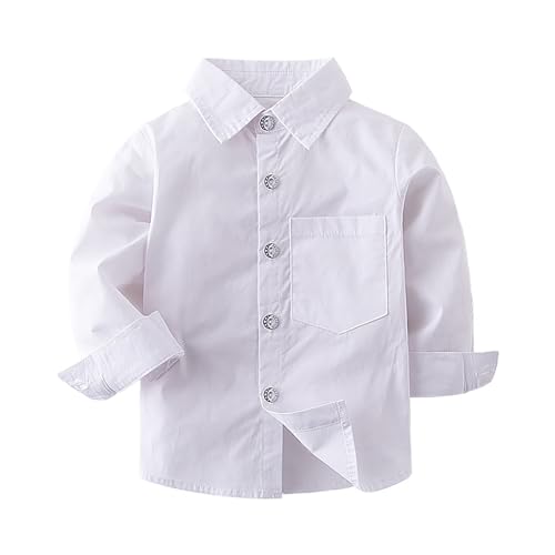 Toddler Boys Long Sleeve Dress Shirt Classic Collared Button Blouse Solid Color Lapel Tops Lightweight Simple Clothes