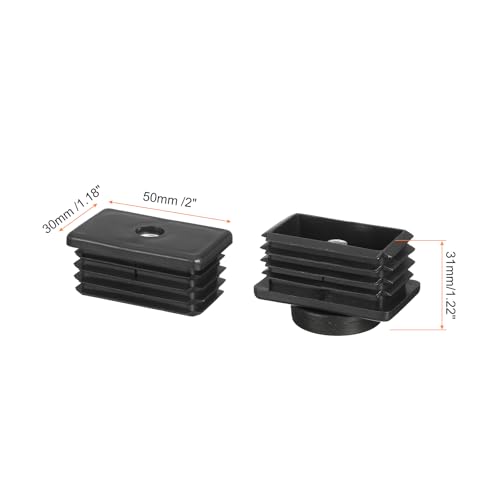 Image of uxcell 4 Pcs Leveling Feet, 30x50mm Plastic Adjustable Furniture Leg Leveling Rectangle Tube Insert Screw-in Glide Levelers Fit Hole 30mm for Table Chair Furniture, Black