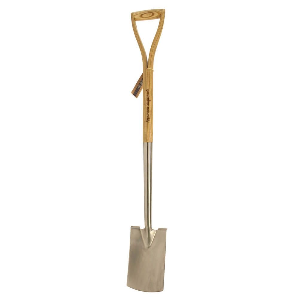 Border Spade Stainless Steel with Ash Wood Handle | D-Handle Garden Spade for Digging, Edging, Planting | Lightweight 104cm Spade for Borders and Raised Beds