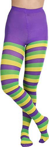 Image of ToBeInStyle Women's Wide Horizontal Contrast Stripe Tights Opaque Hosiery
