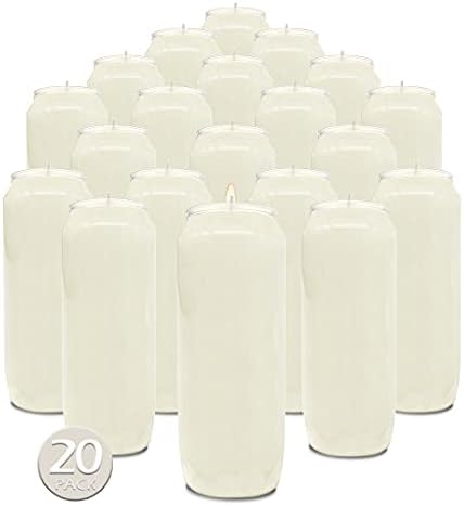 9 Day White Prayer Candles, 20 Pack - 7" Tall Pillar Candles for Religious, Memorial, Party Decor, Vigil and Emergency Use - Vegetable Oil Wax in Plastic Jar Container - by Hyoola
