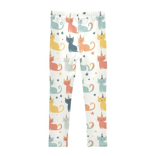 Cute Cats Girls' Leggings Toddler Doodles Unicorn Horns Stars Kids Yoga Pants Dance Active Tights 4T2
