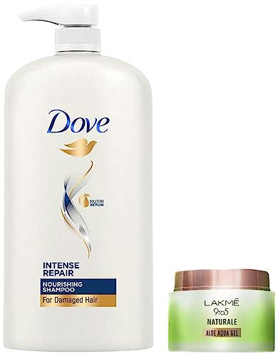 Image of Dove Intense Repair Shampoo, 1L & Lakme 9 to 5 Naturale Aloe Aquagel, 50g