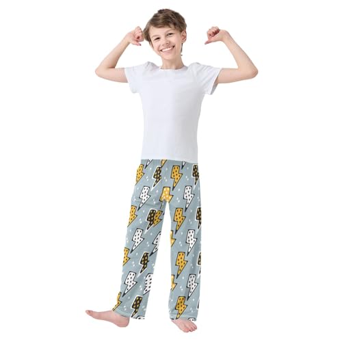 Boys' Pants Yellow Lightning Bolts Grey Long Bottoms Jogger Pants Elastic Waist Trousers with Pockets S-XL2