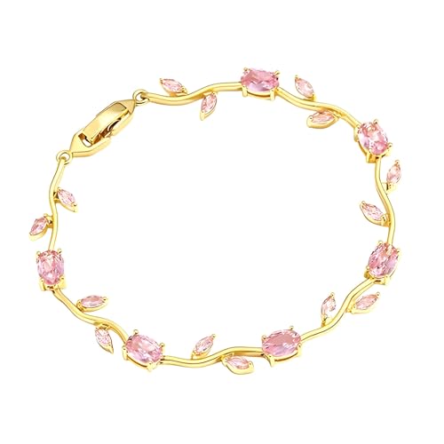 Image of Golden Baby Pink Tulip Bracelet for Women Stylish | Anti Tarnish Jewellery for Women, Hand Wristlet for Girls | Aesthetic Accessories for Girls, Valentine's Gift for Girlfriend