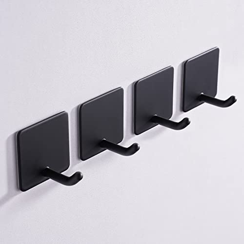 Aikzik Haken Selbstklebende 4 Stück Handtuchhaken Ohne Bohren Edelstahl Bademantelhaken Wandhaken Bad und Küche , Schwarz Cover