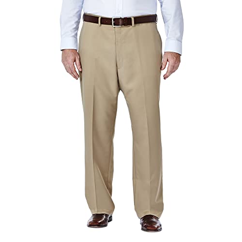 Haggar Men's Cool 18 Classic Fit Flat Front and Pleat Front Hidden Expandable Waistband Pant Big and Tall Sizes