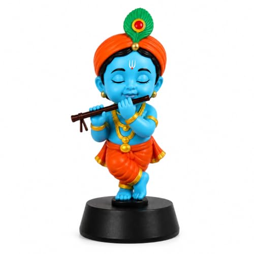 Image of aby Krishna Idol for Car Dashboard | Bal Gopal Murti for Home Decor (Eye Close Krishna Blue Tone)