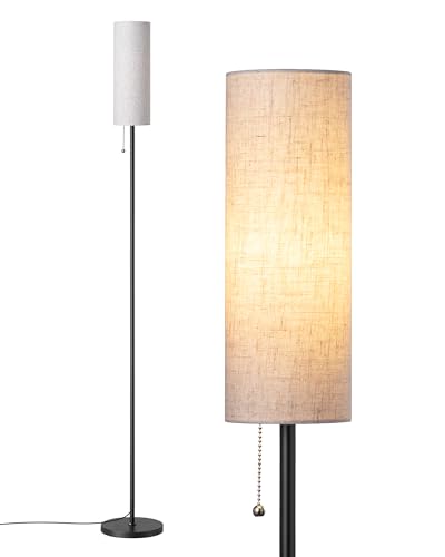 EDISHINE Modern Floor Lamp for Living Room Standing Lamp for Bedroom 63 Tall Lamp with Linen Lampshade Pull Chain Switch E27 Socket (2700K LED Bulb Included)