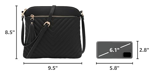 Image of FashionPuzzle Chevron Quilted Medium Crossbody Bag with Tassel Accent