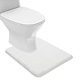 Suchtale Bathroom Contour Rug Non Slip Bath Mat Water Absorbent Soft Microfiber Shaggy Bathroom Mat Machine Washable Bath Rug for Bathroom Thick Plush U Shape Toilet Rug (20 x 24, White)