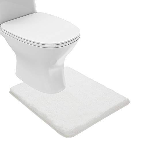 Suchtale Bathroom Contour Rug Non Slip Bath Mat Water Absorbent Soft Microfiber Shaggy Bathroom Mat Machine Washable Bath Rug for Bathroom Thick Plush U Shape Toilet Rug (20 x 24, White)