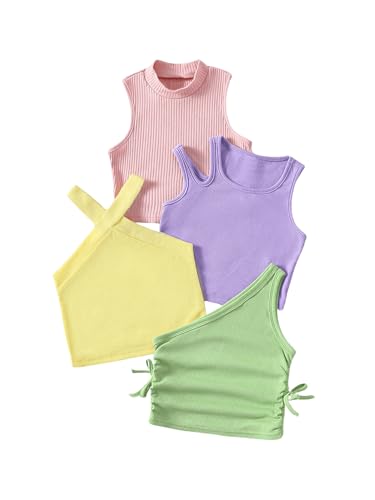 Image of OYOANGLE Toddler Girl's 4 Pack Ribbed Knit Crop Tank Tops Set One Shoulder Summer Camisole
