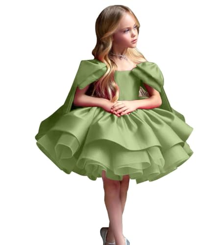 Satin Puffy Flower Dresses Short Girls Pageant Prom A Line Sleeveless Princess Bow Knot Birthday Party Gown PT617