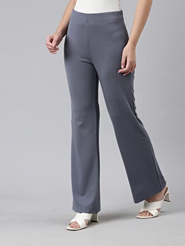 Image of GO COLORS Soft Cotton Stretch Flared Pant Full Length for Women| Breathable, High Rise